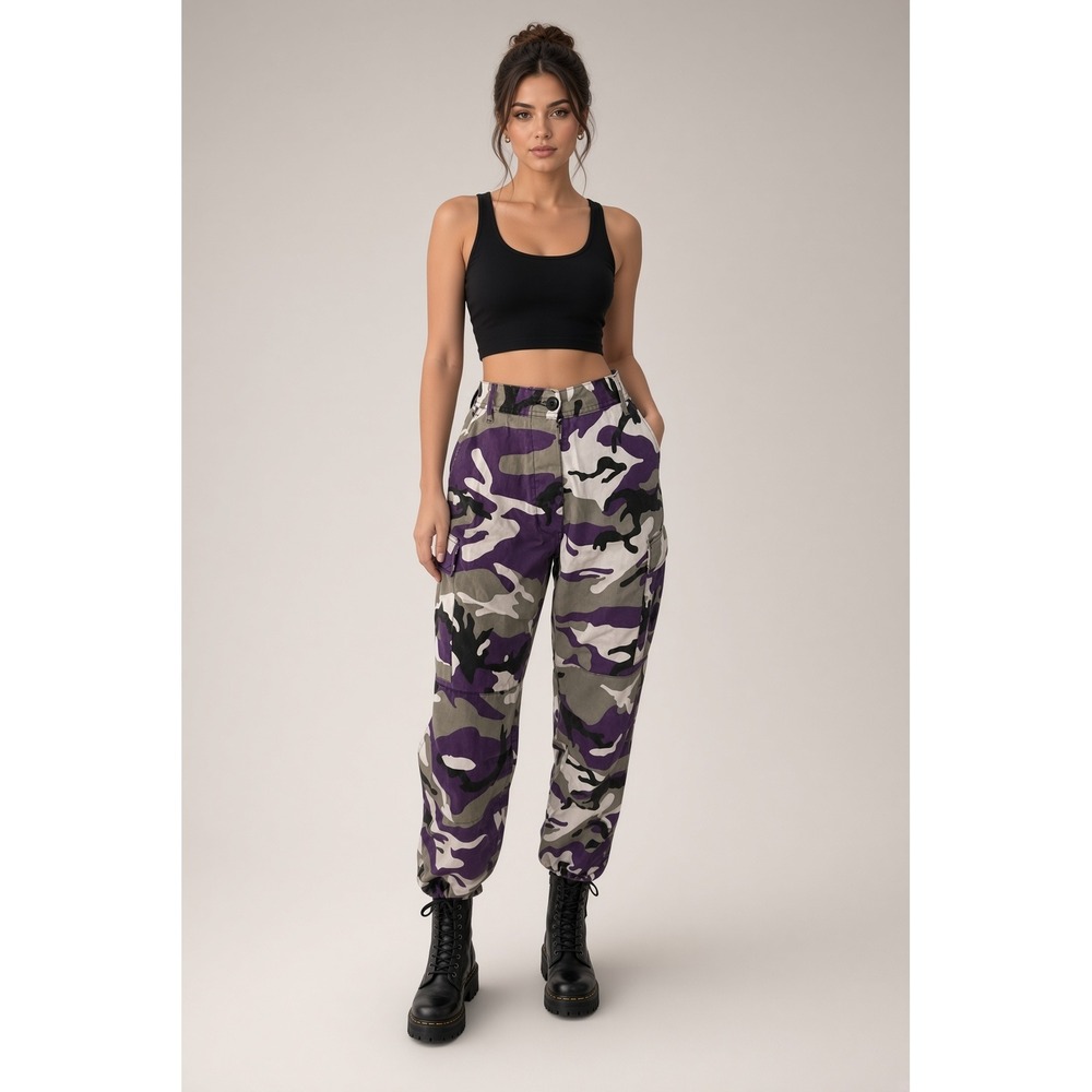 Rothco Cargo Pants Women Small 27 X 30 Purple Camo parachute Vtg Y2K 90s Baggie - Picture 2 of 12